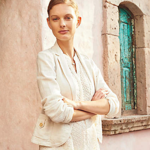 ANTHROPOLOGIE NWT Openwork Linen Blazer with Waist Sash 14 - Picture 1 of 9